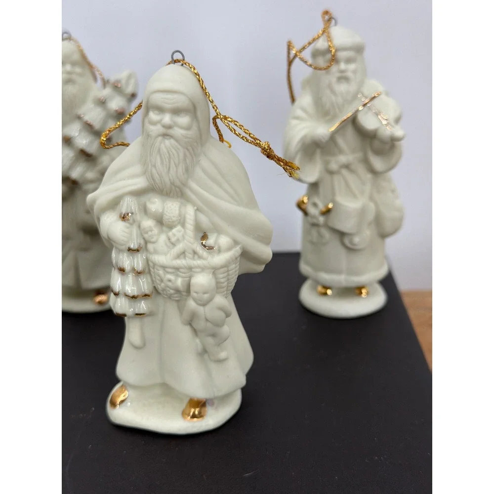 Vintage Bisque Porcelain Santa Claus Ornaments Gold Accents Set of 6 Cream 4